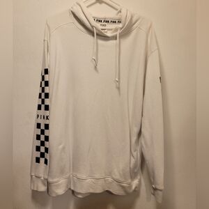 Victoria's Secret White Hoodie with Black Checkered Sleeves